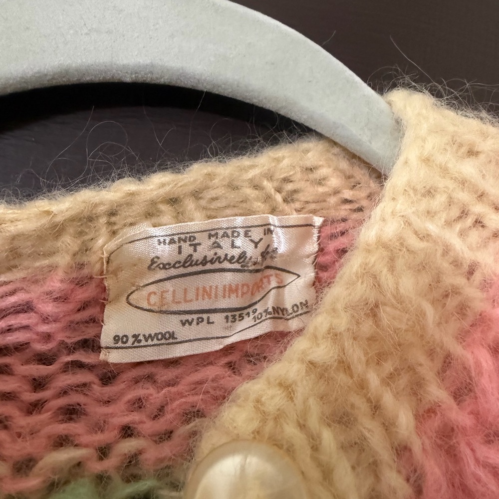 Vintage Hand-Knit Rainbow Stripe Cardigan Sweater - Picture 4 of 4